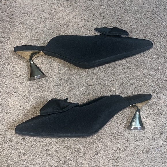 Aerosoles Juju Pointed Toe Mule Bow Gold Metallic Heel Black Fabric 11 - Picture 5 of 9